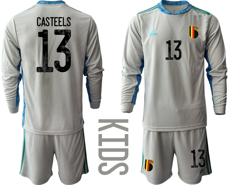 Youth 2021 European Cup Belgium grey Long sleeve goalkeeper #13 Soccer Jersey->belgium jersey->Soccer Country Jersey